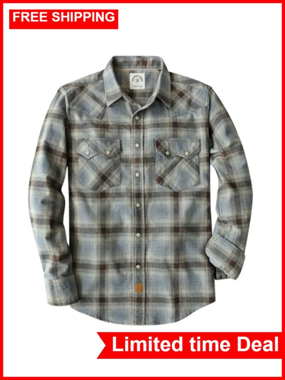 Men's Flannel Long Sleeve Snap Button Plaid Shirt Cotton